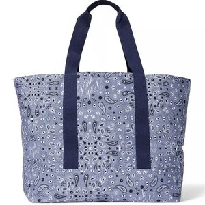 VS PINK Paisley Navy Blue Reversable Canvas Weekender Tote Bag